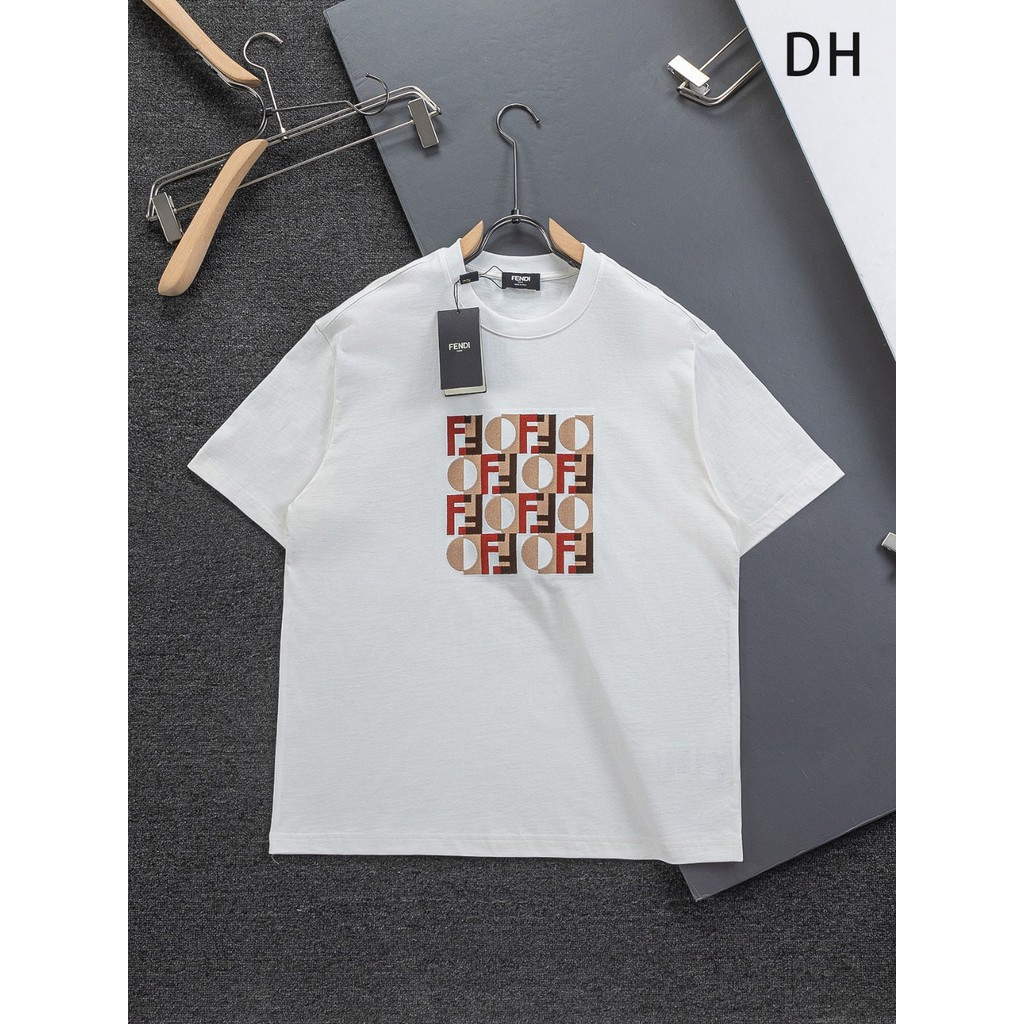 FENDI Áo thun unisex 100% cotton cao cấp, in họa tiết thời trang, dáng slim-fit, phù hợp mùa hè 9RGO