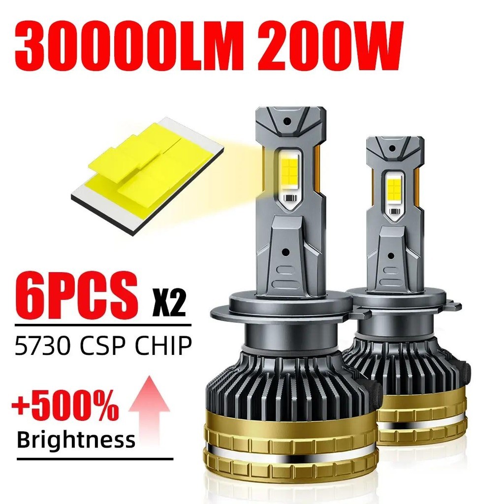 2 Chiếc 200W 30000LM H4 H7 Bóng Đèn Pha Led Đôi Ống Đồng Cao Chùm Thấp 3570SMD H1 H11 HB3 9005 HB4 9