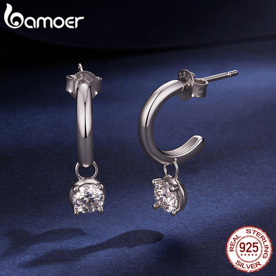 Bamoer Bạc 925 Moissanite Bông Tai Nửa Vòng Trang Sức Thời Trang Cho Nữ Quà Tặng