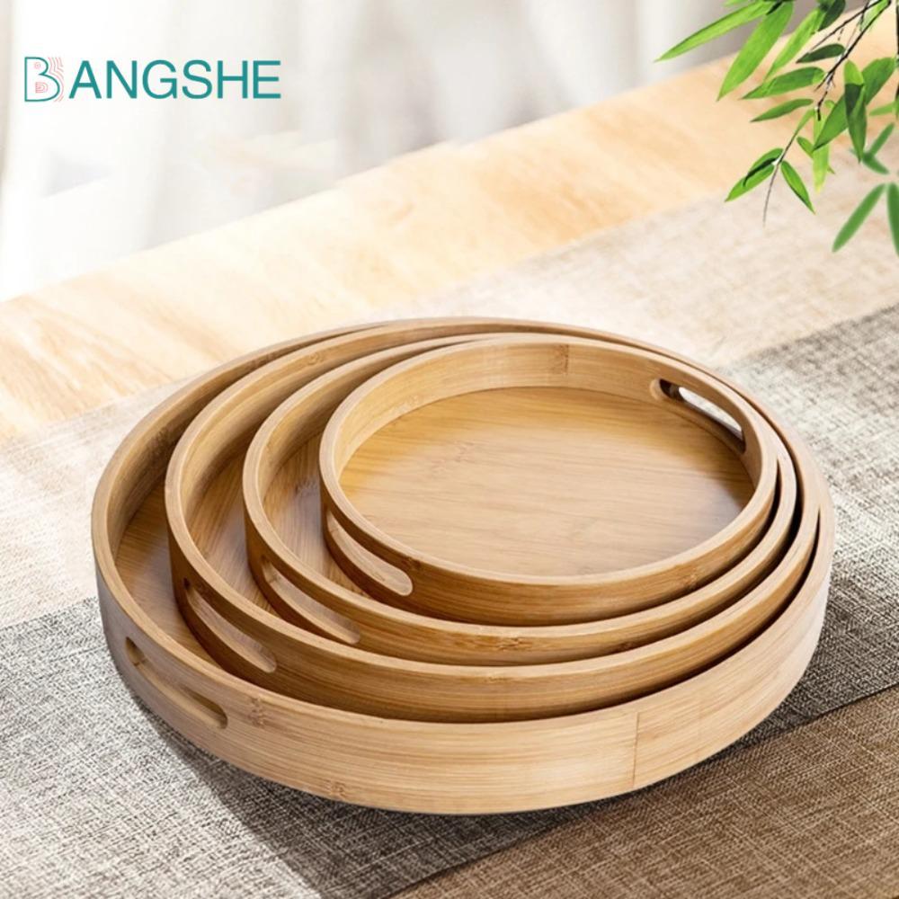 Đĩa đựng thức ăn trà BANGSHE, Khay tròn bằng gỗ thực tế đa năng, Khay đựng thức ăn Bộ đếm đĩa tre nh