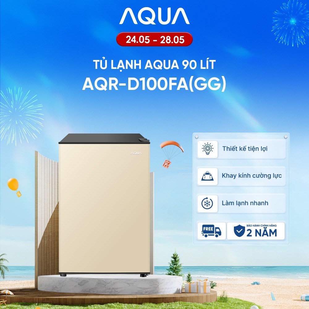 Tủ lạnh mini Aqua 90 lít AQR-D100FA(GG) - Màu be - Freeship toàn quốc - Bảo hành 2 năm