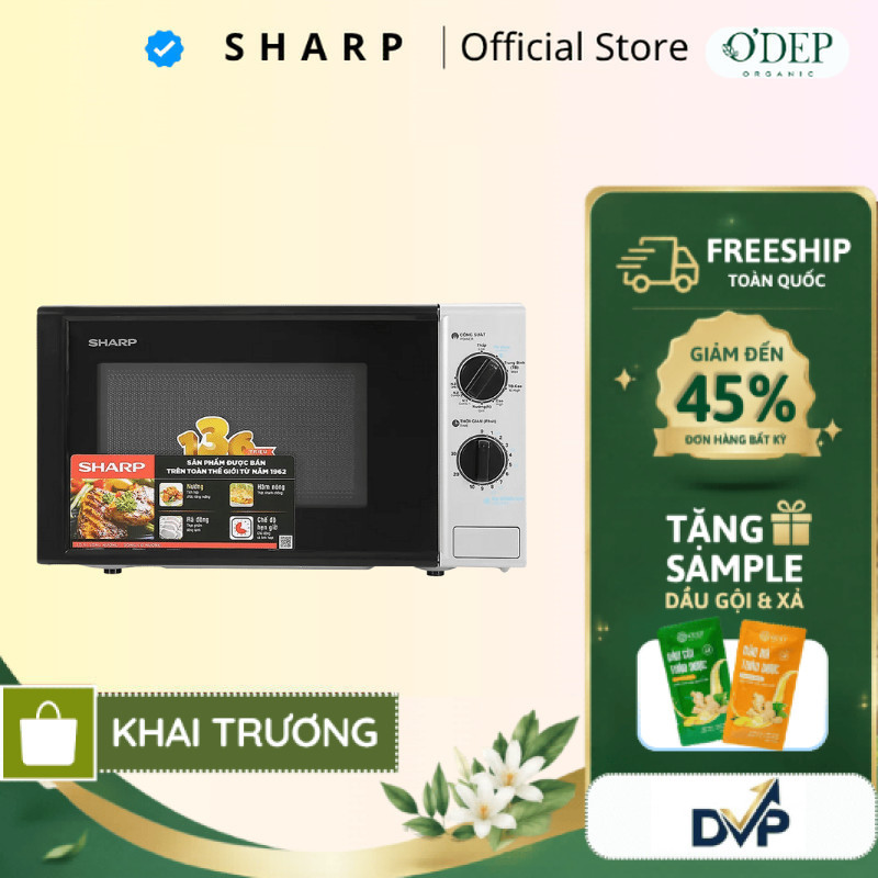 Lò vi sóng có nướng Sharp 20 Lít 800W - 1000W Chính hãng R-G225VN-BK - BẢO HÀNH 15 THÁNG - SHOP DVP