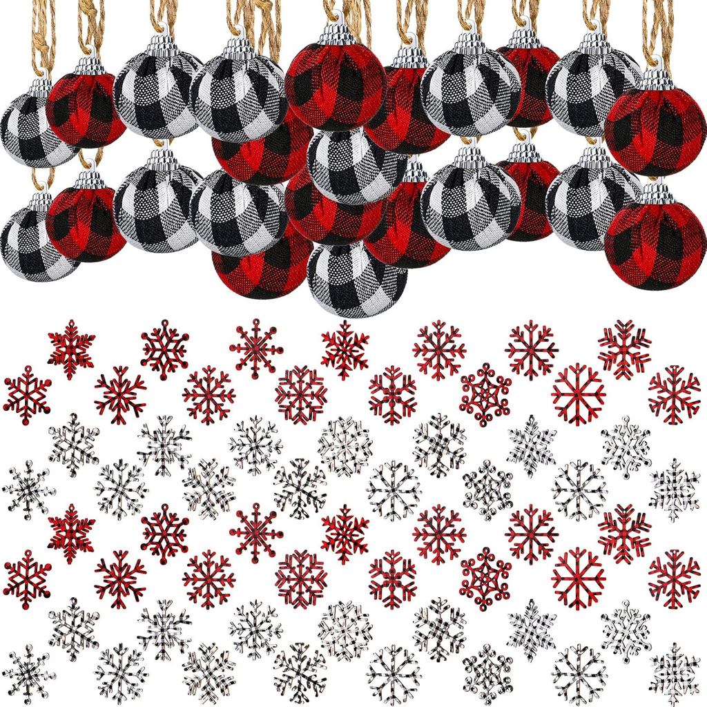 84 Chiếc Giáng Sinh Buffalo Kẻ Sọc Bộ Trang Trí Bao Gồm 2 Inch Xmas Kiểm Tra Bóng Vải Trang Trí 3.15