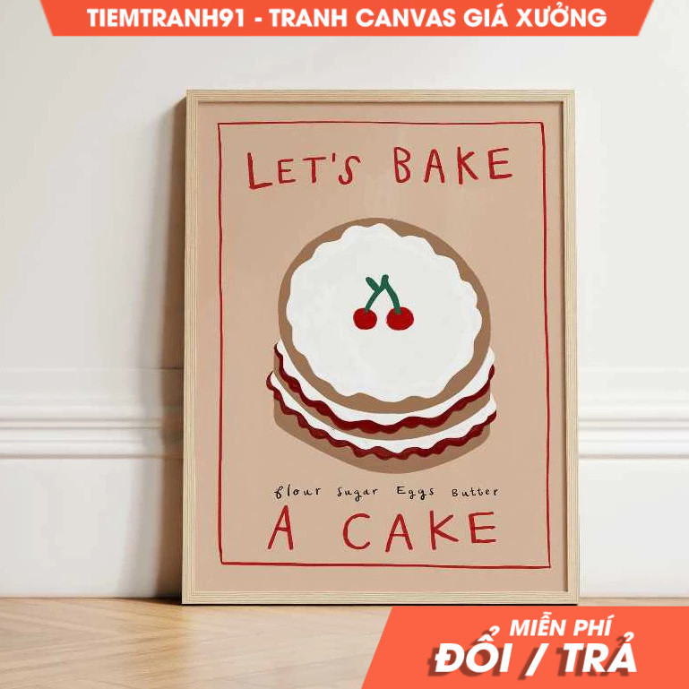 Tranh treo tường , Bake a Cake, Kitchen , Illustration Kitchen Art, Baking Kitchen Wall Art, tặng kè
