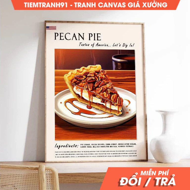 Tranh treo tường, Pecan Pie Poster, American Food, American Dessert Poster, Kitchen Decor, Baking Po