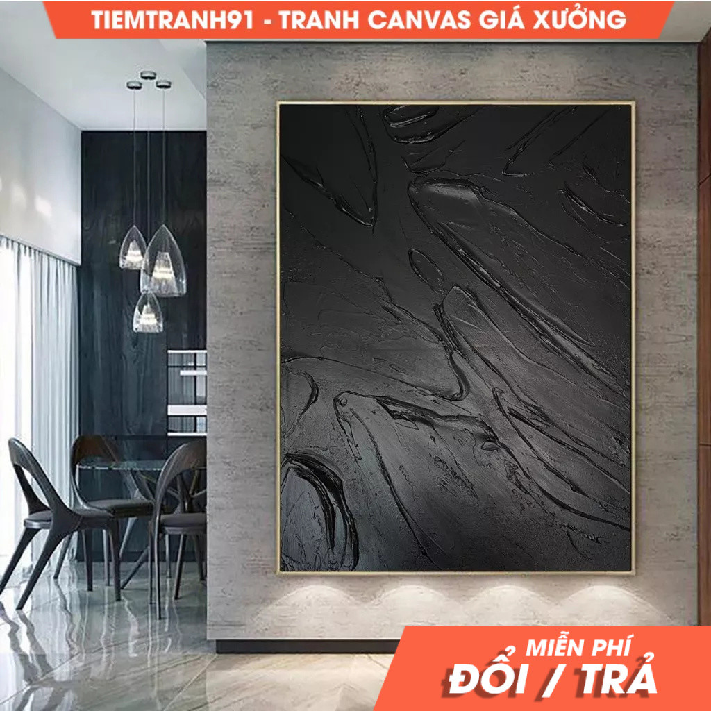 Tranh treo tường, Large Black Abstract Painting Black Textured Wall Art Black Abstract Art Black 3D 