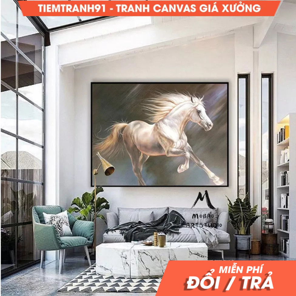 Tranh treo tường, White Horse Oil Painting Large Canvas Art Horse Painting Horse Decor Large Oil Pai