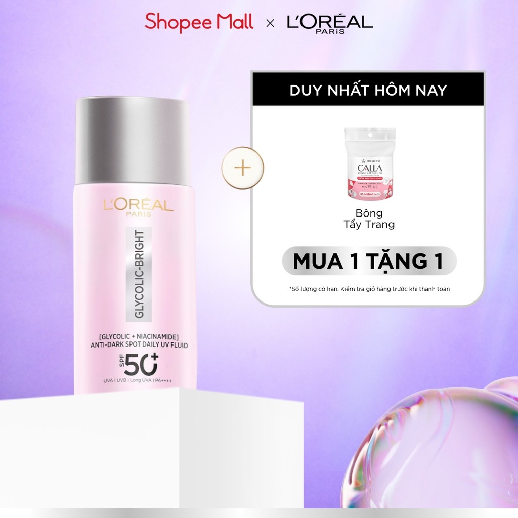 Sữa chống nắng phổ rộng mỏng nhẹ bảo vệ da và dưỡng sáng mờ thâm nám Glycolic Bright Anti-Dark Spot L’Oréal Paris 50ml | BigBuy360 - bigbuy360.vn