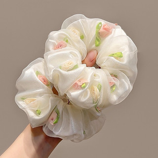 Dây Buộc Tóc Scrunchies Voan Lưới Đính Hoa Hồng Nổi Phong Cách Hàn Quốc - Cột Tóc Vải Organza Cao Cấp Teen Lovely