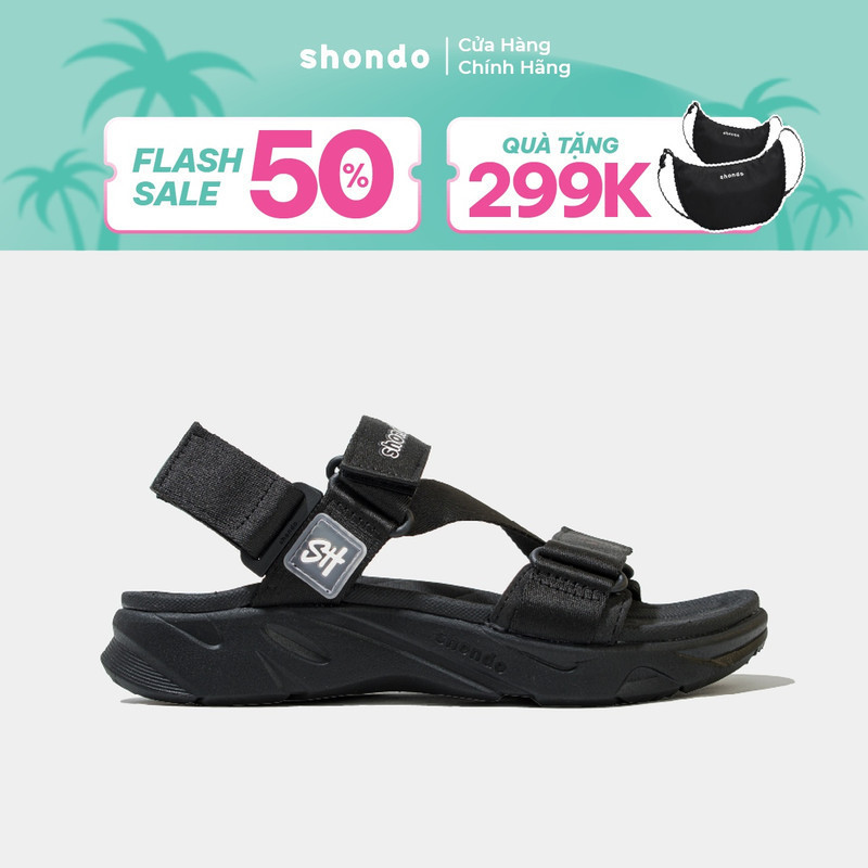 Giày Sandal Nam Nữ Shondo Êm Chân, Bền F8 Full Đen Ver.2 F8M1112