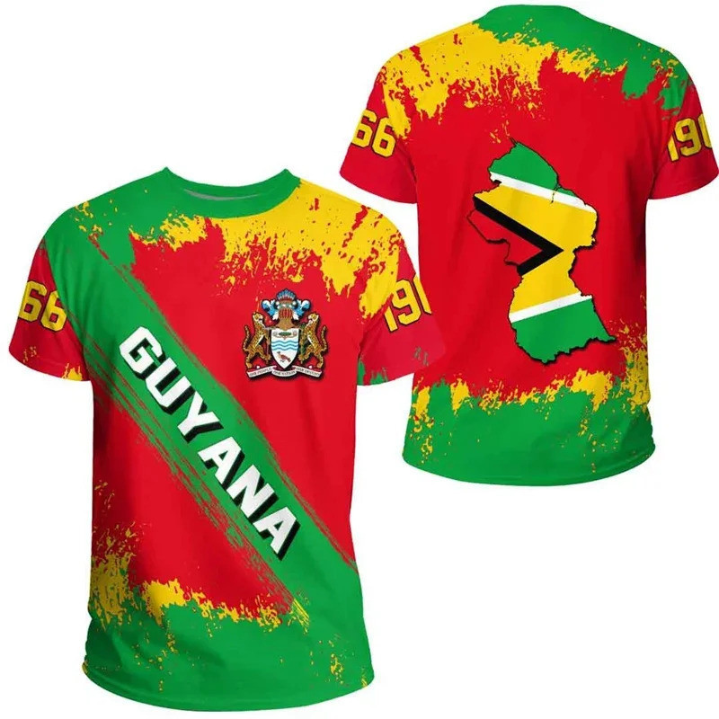GUYANA Cờ 3D In Thể Thao Nhanh Khô Thoáng Khí Nam Áo Thun Bóng Đá Ngoài Trời Đội Bóng Đá Tay Ngắn IF