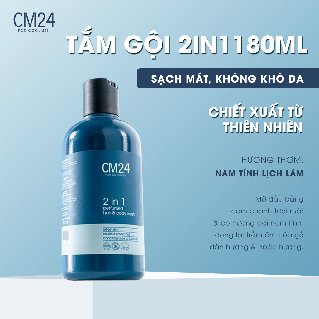 Combo Nước Hoa CM24 For Coolmen Iconic Cool 9ml Và Sữa Tắm Gội 2in1 180ml Sạch Sâu, Dưỡng Ẩm, Hương 