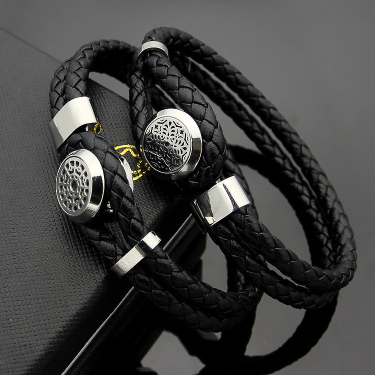 MLWK MONT Grid Pattern Round Buckle Men's Double-Layer Braided Leather Bracelet Large men's bracelet
