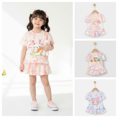Bộ thun cotton chân váy bé gái mùa hè LITIBABY size cho bé khoảng 11kg - 28kg