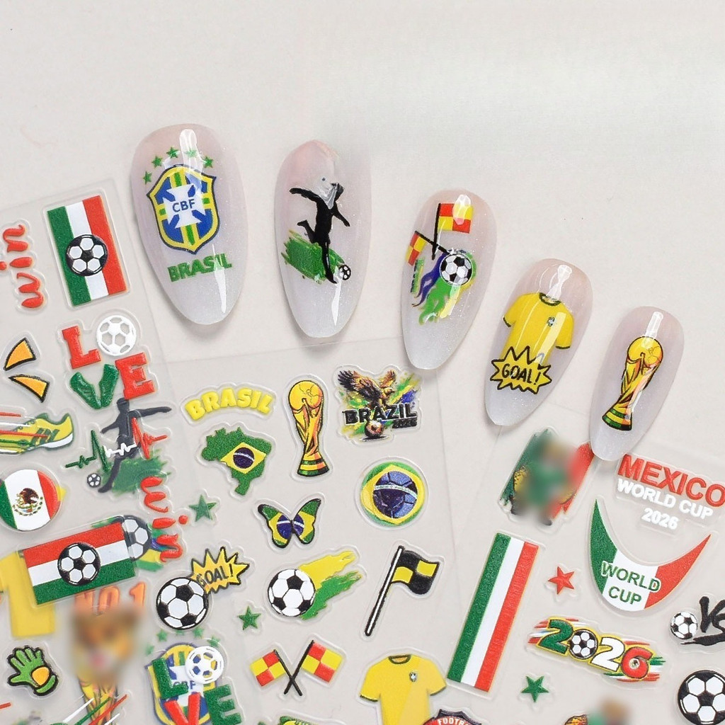 2026 Mới 5D Nổi World Cup Bóng Đá Móng Tay Nghệ Thuật Dán Châu Âu Mỹ Phong Cách DIY Trang Trí Móng T