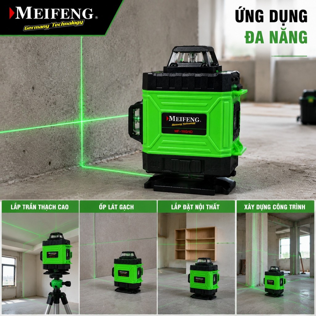 Máy Cân Bằng Tia Laser 16 Tia, Máy Cân Tia Laser 16 Tia - Tia Xanh Siêu Sáng, Tự Động Cân Bằng, Dùng