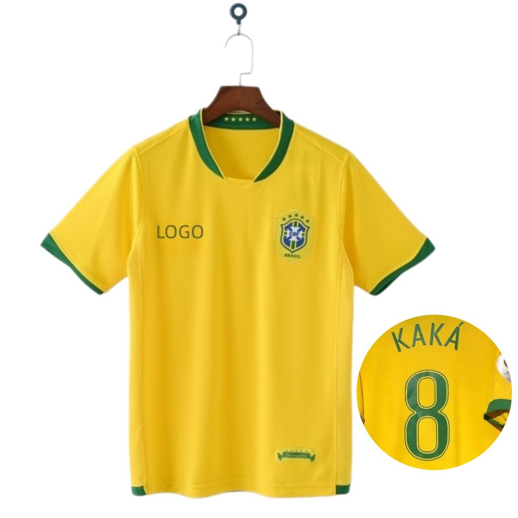 Áo sơ mi bóng đá nam tay ngắn phiên bản cổ điển Brazil 2006 #8 KAKA'