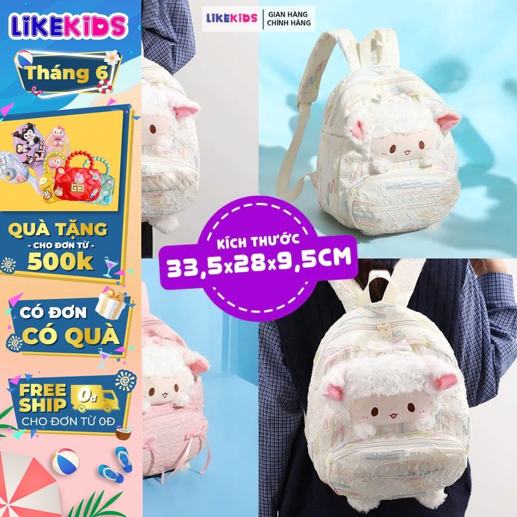 BALO thời trang cho bé gái hoạ tiết MẶT CỪU 33,5x28x9,5Cm - LikeKids