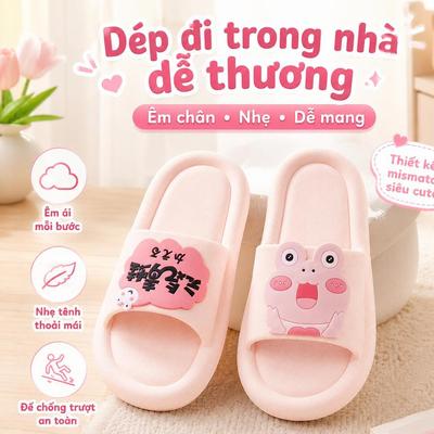 Dép đi trong nhà, Dép lê nữ, màu hồng dễ thương, một đôi hai họa tiết, đế mềm chống trượt, size EU 40.5