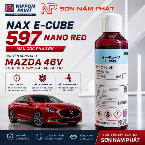 Sơn Nippont 1K cực đỏ đặc biệt | NAX E-CUBE 597 Nano Red 380g – Màu Gốc Pha Sơn Mazda 46V