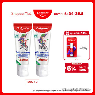 Bộ 2 Kem đánh răng Colgate Kid Free From cho bé 6-9 tuổi không chất bảo quản 80g