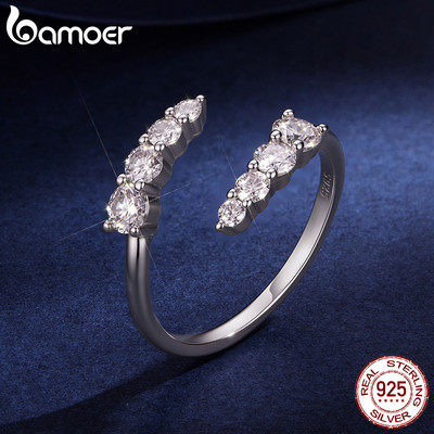 Bamoer Moissanite Mở Nhẫn Có Thể Điều Chỉnh Kích Thước Bạc 925 Lấp Lánh Với Giấy Chứng Nhận Món Quà Trang Sức Cho Nữ