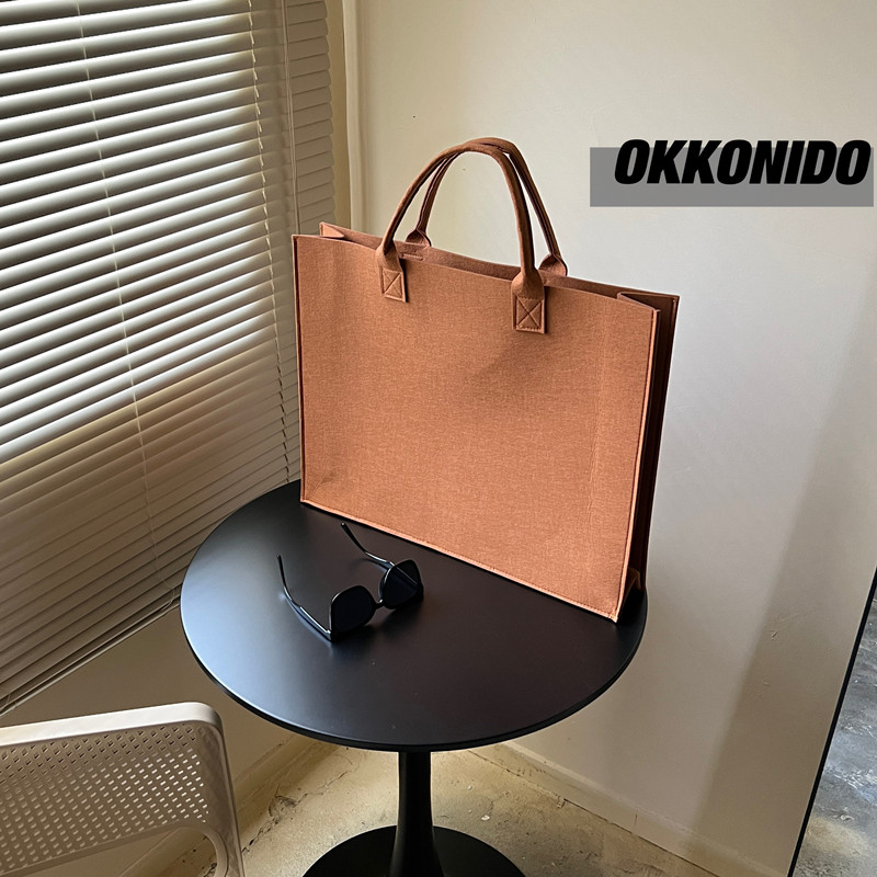 OKKO Hàng hóa Túi tote dung tích lớn Màu trơn Thời trang Kaki Túi tote nỉ đi lại Túi mua sắm Cặp đôi