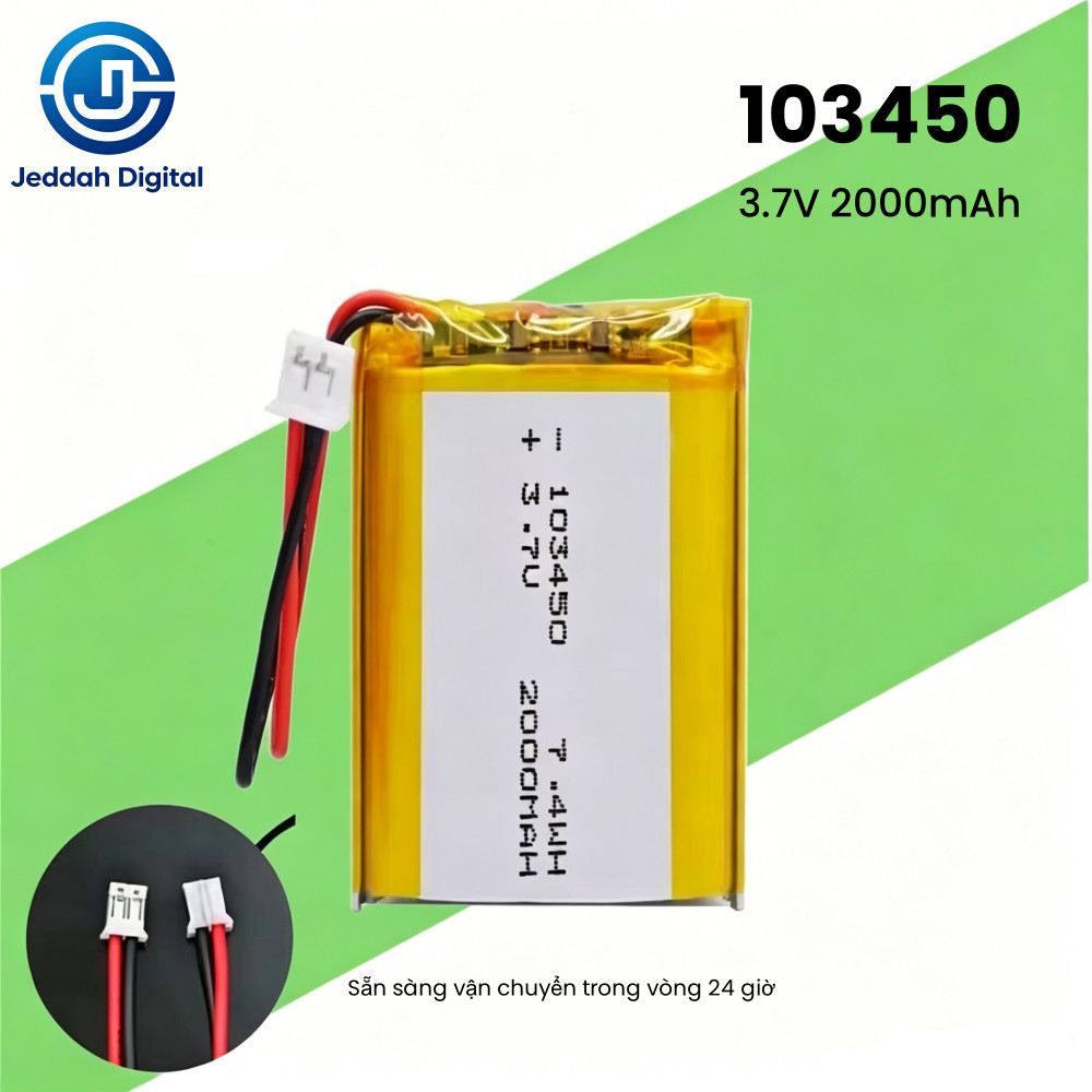 103450 3.7V 2000mAh Polymer Lithium Sạc Pin Jst PH 2.0mm 2pin Cắm Cho Camera GPS Navigator MP5 Tai N