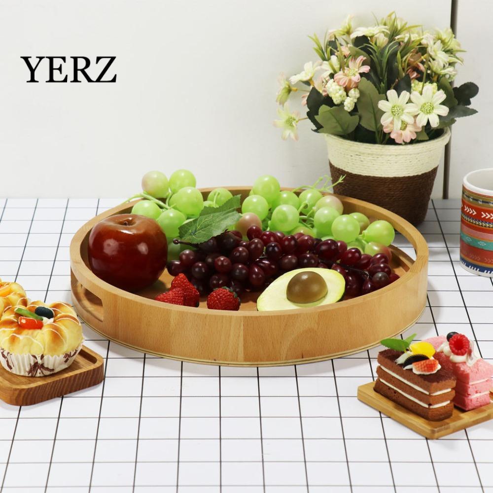 Đĩa đựng thức ăn trà YERZ, Khay tròn bằng gỗ đơn giản nhẹ, Khay đựng thức ăn đa năng Đĩa đựng đồ uốn