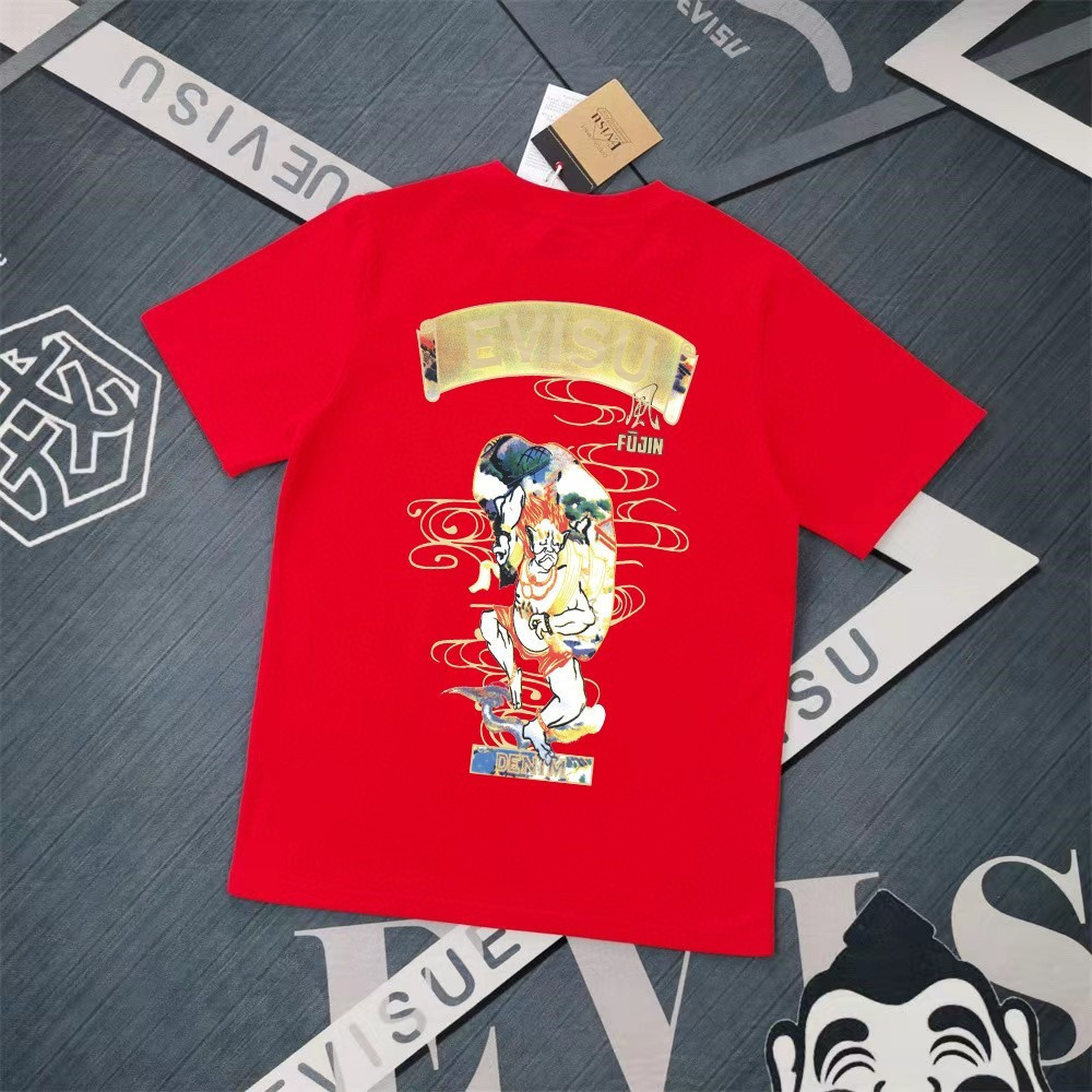 EVISU / God of Fortune 2026 Áo thun ngắn tay cổ tròn cổ điển dành cho nam nữ Áo chui đầu phong cách 