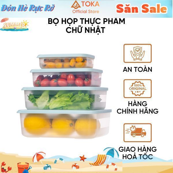 Bộ Hộp Đựng Thực Phẩm Có Nút Hẹn Giờ Việt Nhật 6596 – Nắp Kín Chống Tràn– Bảo Quản Đồ Ăn – TOKA