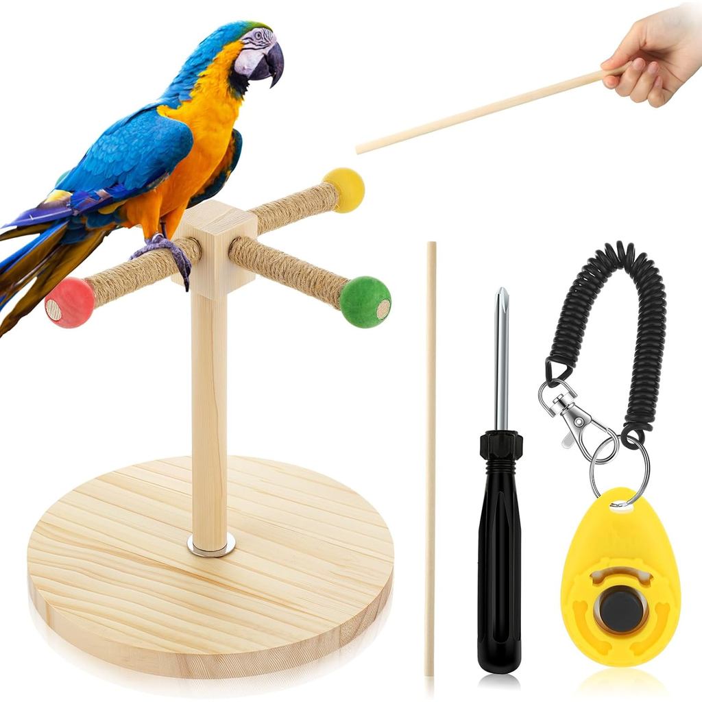 Bộ 3 Chân Đế Huấn Luyện Chim Cunno, Vẹt Huấn Luyện Clicker Di Động Để Bàn Chim Cá Rô Và Que Mục Tiêu