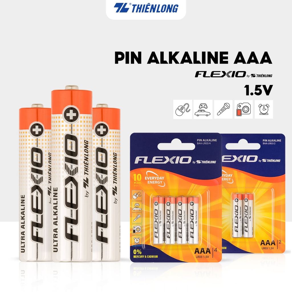 [ Vỉ 6 ] Pin Alkaline AAA Thiên Long Flexio BAA-LR3/4