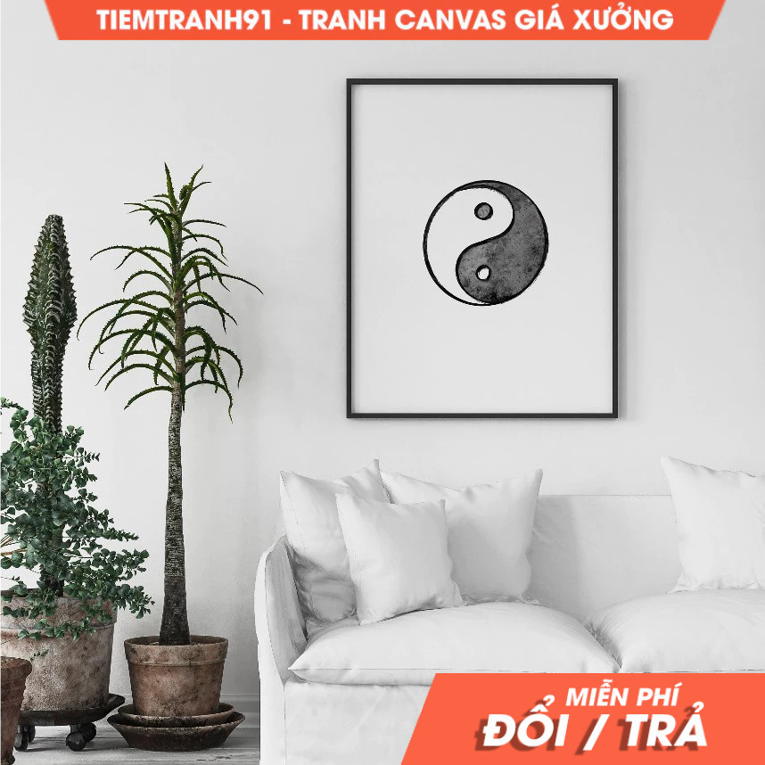 Tranh treo tường, Yin Yang, spiritual, black white balance, meditation Illustration poster, zen, yog