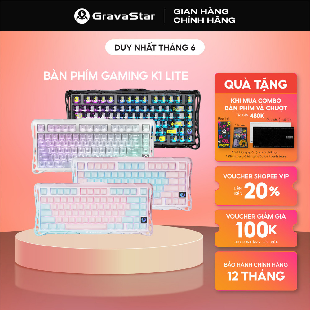 Bàn phím cơ Gaming Gravastar Mercury K1 Lite - 3 mode kết nối, Hot Swap, Linear Switch, Bảo hành 12 
