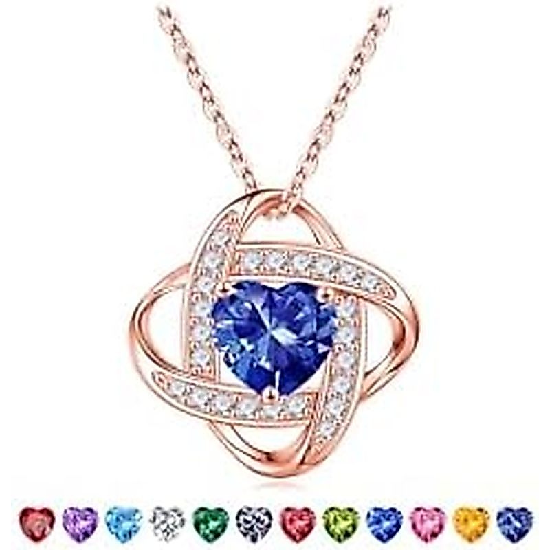 Iefil Mothers Day Gifts for Wife - 925 Sterling Silver Love Knot Birthstone Necklace, Anniversary Bi