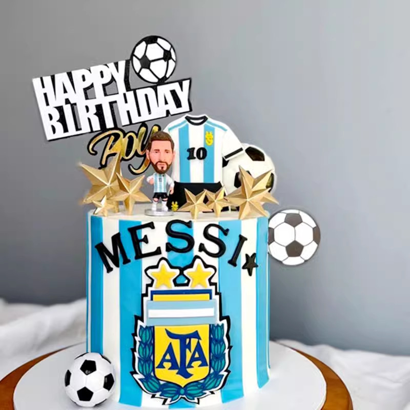 Trang trí bánh bóng đá Argentina Messi No. 10 Jersey C Luo Football Star Trophy Trang trí bánh Plug-