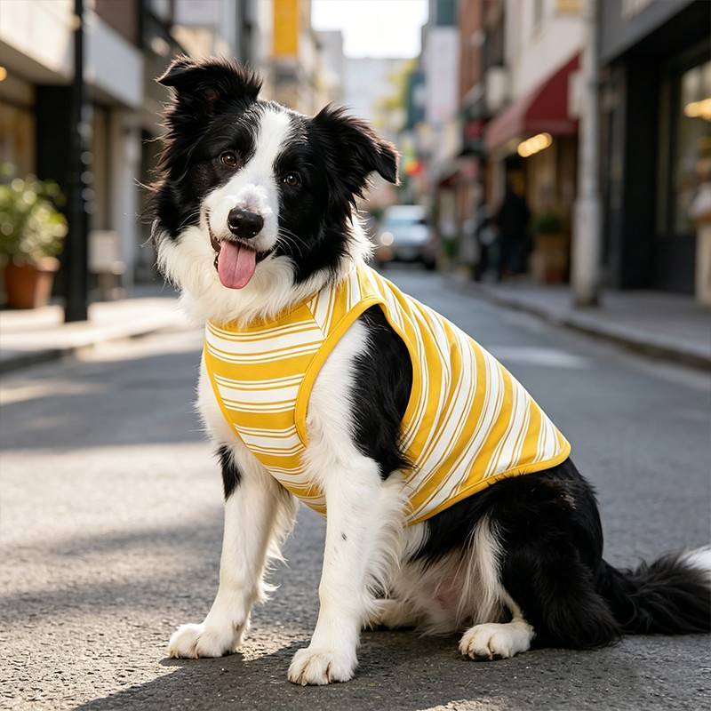 Pet Home Anti-Lint Clothes Border Collie Super Noble Golden Fur Fashion Retro Striped Shirt Medium L
