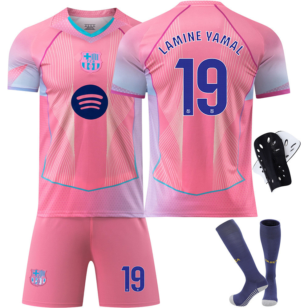 6.10-2526 Balsa Pink Phiên bản đặc biệt Jersey No. 19 Yamar 9 Lyman 8 Pedri 10 Messi Suit Áo bóng đá