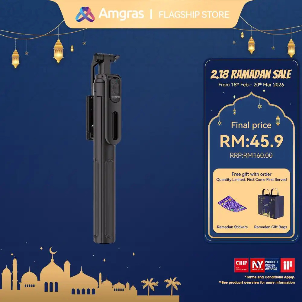 Chân máy di động Amgras Tripod S02 cho điện thoại di động 360 ° Điều khiển từ xa Bluetooth xoay và đ