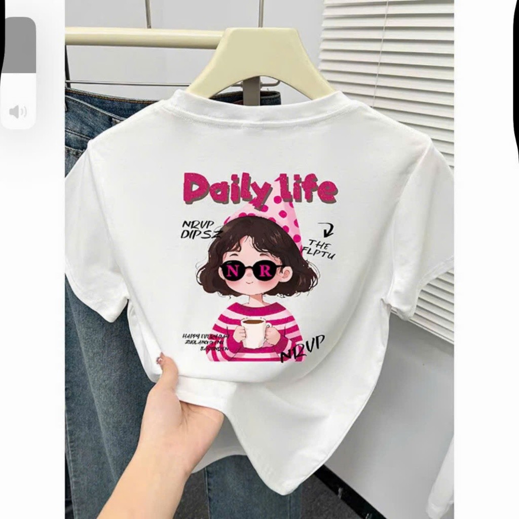 （Giao hàng 24h）Angela Áo thun babytee dáng ôm in hình họa tiết cô gái đeo kính dễ thương Phoenix.sto