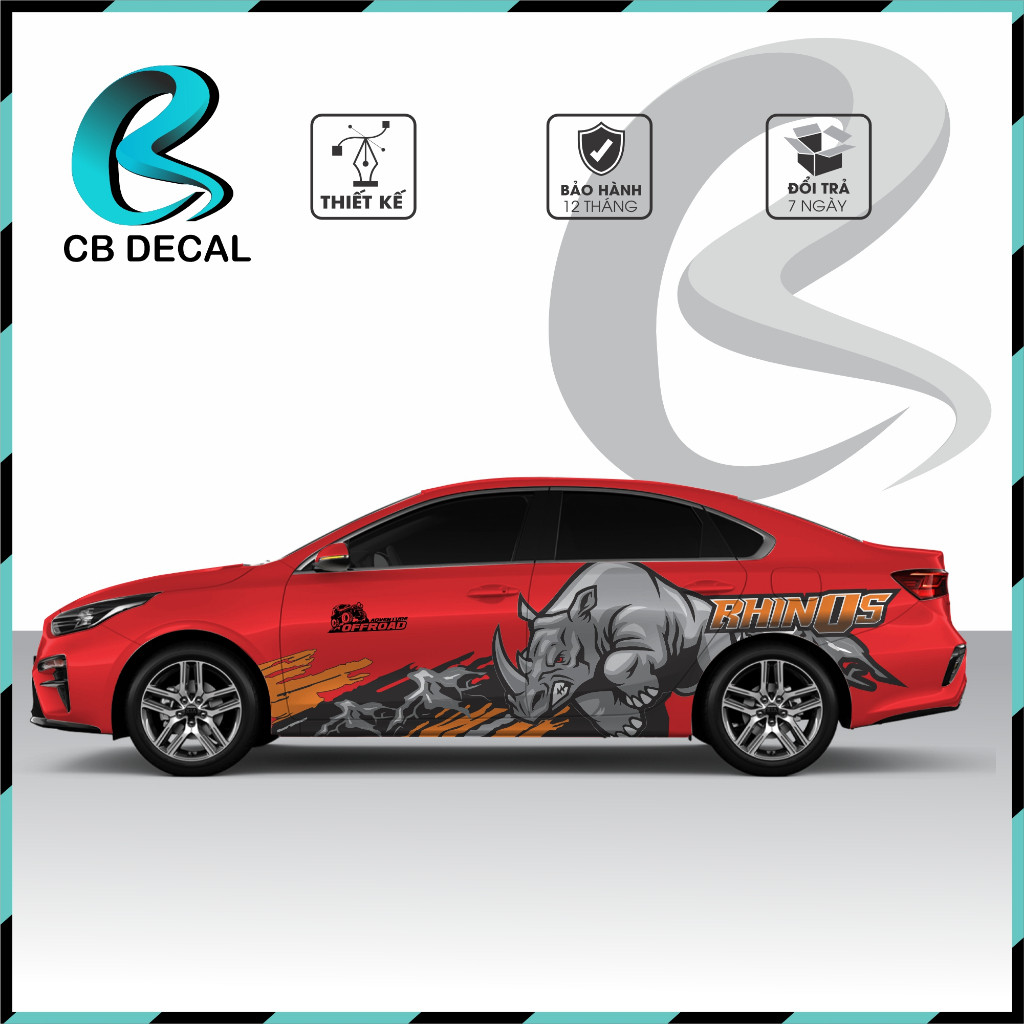 Tem Dán Xe Cerato Rhino - Decal Tê Giác Offroad Dán Sườn Xe Cá Tính, Mạnh Mẽ, Thể Thao