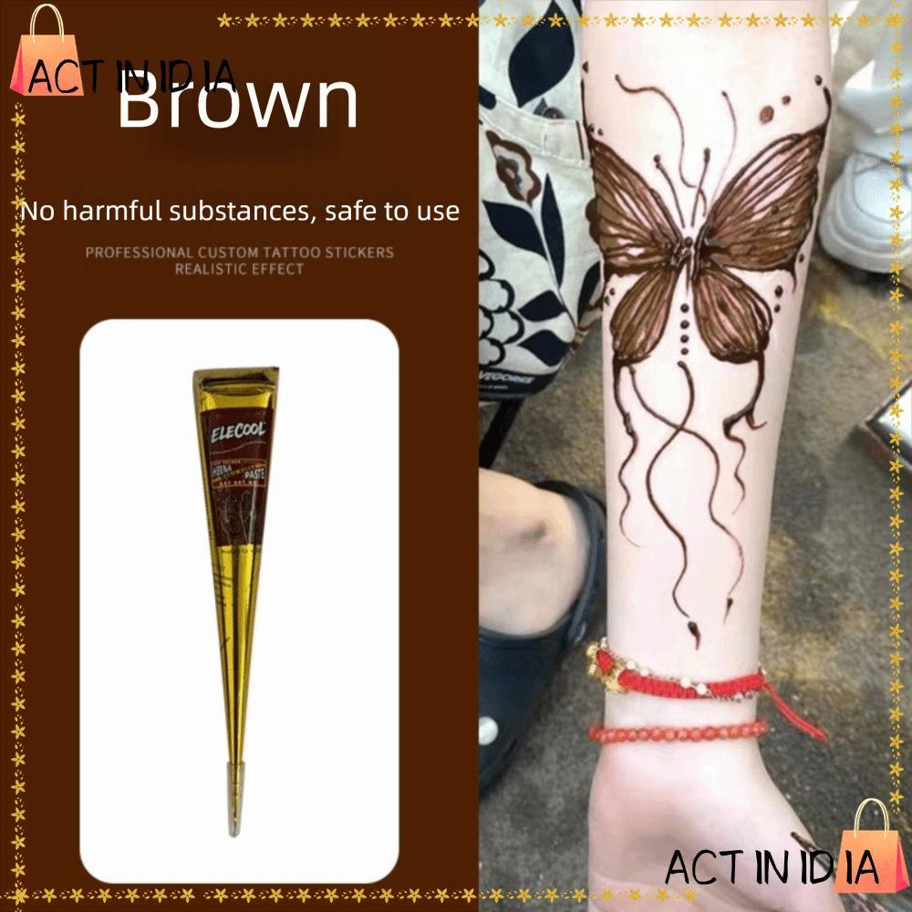 ACTINIDIA Henna Tattoo Cream, Bán vĩnh viễn Dễ sử dụng Henna Paste Cone, Mehndi Đen Nâu Tạm Thời Màu