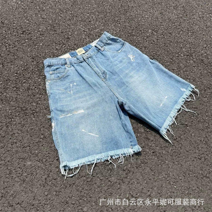 BNLX GALLERY DEPT INDIANA SHORT Splattered Ink Ripped Jeans AC Loose-fitting men's shorts jorts