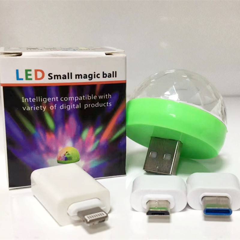 DJ Xe Magic Bóng Đèn LED Điều Khiển Giọng Nói Điện Thoại Di Động USB Pha Lê Ma Thuật Bóng Đèn Mini D