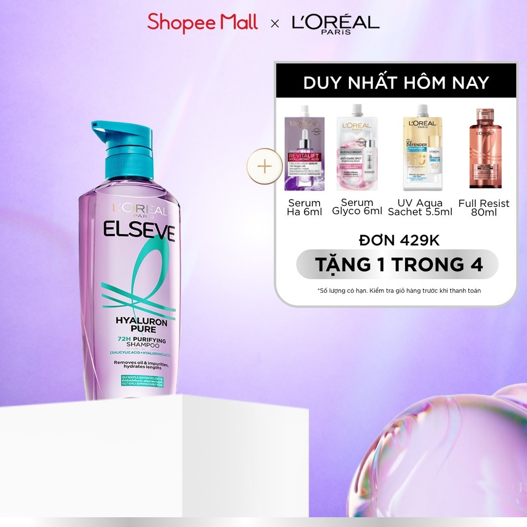 Dầu gội nhẹ bồng mái tóc 72H Elseve HA Pure cho da đầu dầu hoặc Moist cho da đầu khô 620ML | BigBuy360 - bigbuy360.vn