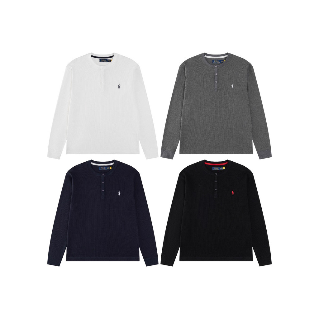 5IRL RL New Classic Little Horse Embroidered Waffle Knit Henley Collar Button-Up Sweater