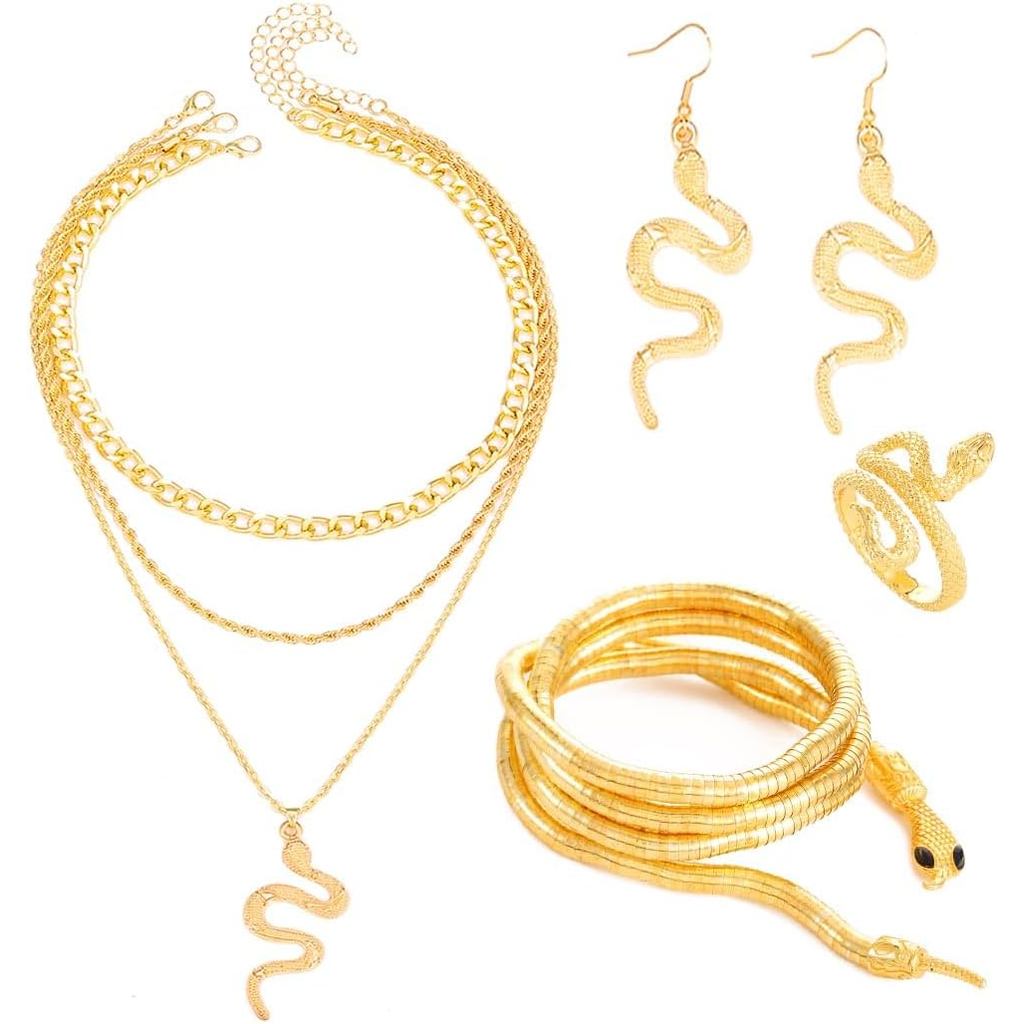 Unicra Medusa Bộ Trang Sức Vàng Rắn Vòng Cổ Bông Tai Vòng Tay Bộ Halloween Medusa Trang Phục Phụ Kiệ