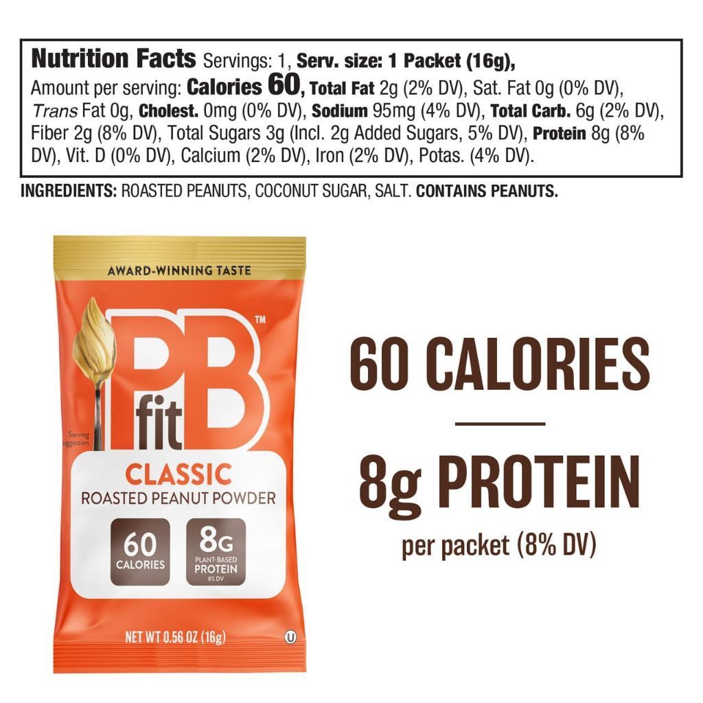 GÓI BỘT ĐẬU PHỘNG PBfit Peanut Butter Powder Classic Packets, 16g