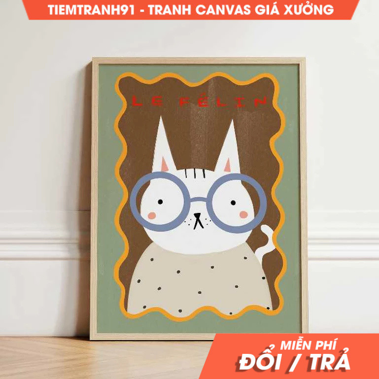 Tranh treo tường, Cat Illustration , Eclectic Art, Illustration Wall Art, Boho Illustration Art,  tặ
